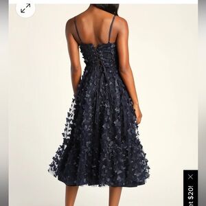 Time To Fly navy blue butterfly 🦋 lace up midi dress